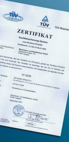 T&Uuml;V zertifikat f&uuml;r Druckluftbeh&auml;lter